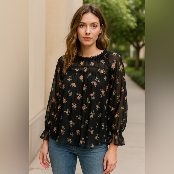 ModCloth Black Accentuated Ease Floral Metallic High Neck Long Sleeve Blouse, 4X - Picture 11 of 11